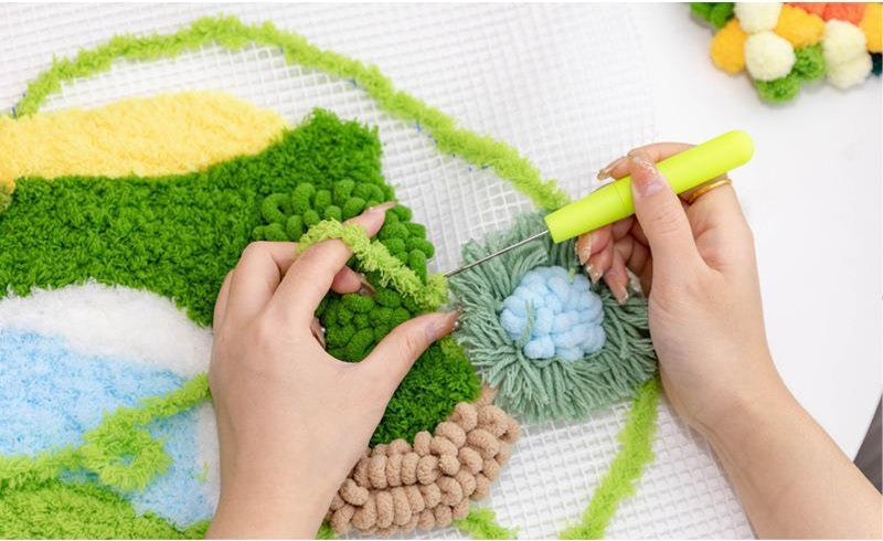 Latch Hook Kits Handmade DIY Moss Carpet Coaster Material Package, Beginner Friendly Ins Gift, Girlfriend Ornament Desk