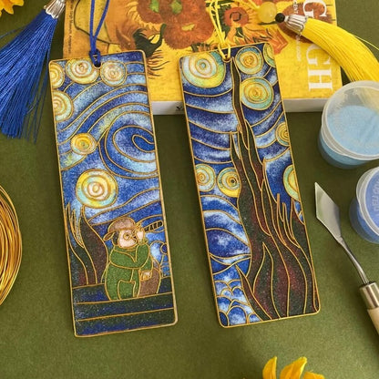 2PCs Van Gogh Bookmarks, DIY Cloisonne Filigree Enamel Painting Kit, with Tutorial& All Tools