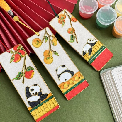 3PCs Panda Bookmarks, DIY Cloisonne Filigree Enamel Painting Kit, with Tutorial& All Tools