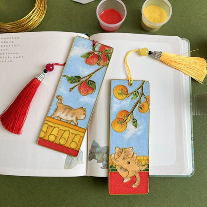 3PCs Cat in Palace Bookmarks, DIY Cloisonne Filigree Enamel Painting Kit, with Tutorial& All Tools