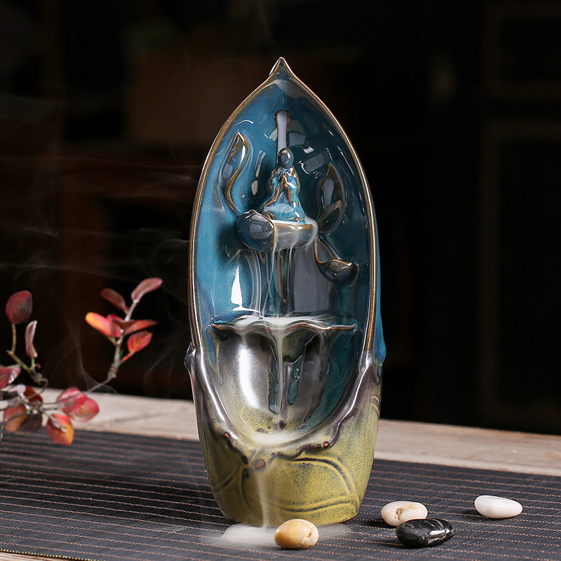 Buddha on Waterfall, Ceramic Backflow Incense Burner