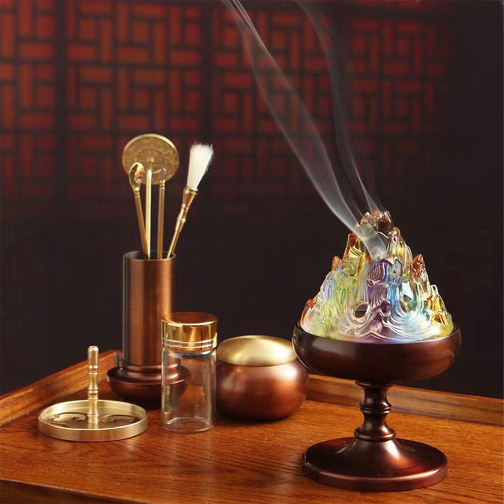 Colorful Glazed Pure Copper BoShan Incense Burner,Gift Box