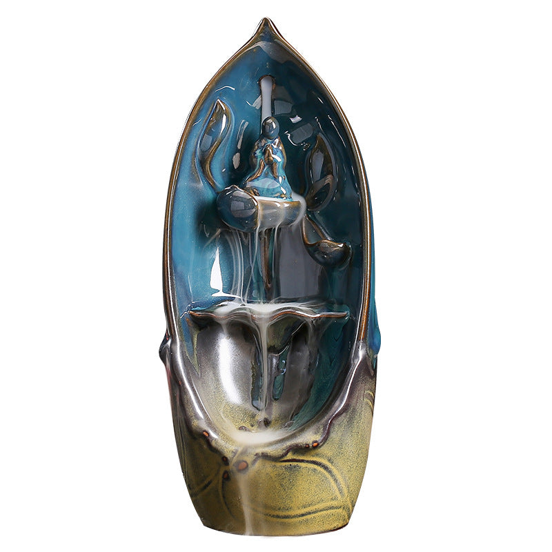 Buddha on Waterfall, Ceramic Backflow Incense Burner