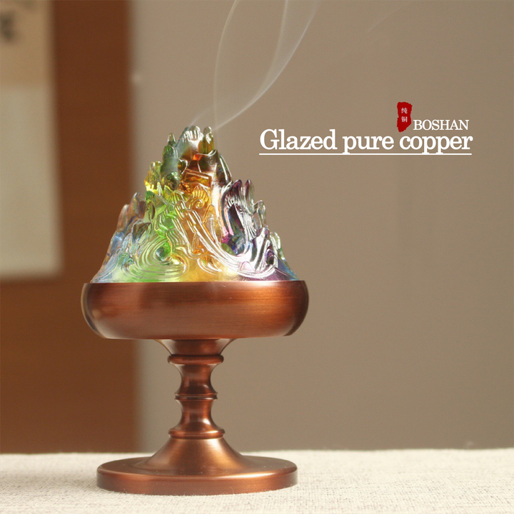 Colorful Glazed Pure Copper BoShan Incense Burner,Gift Box