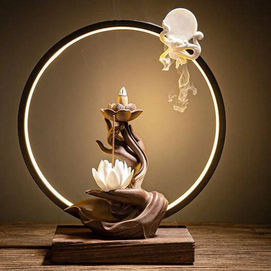 Circular Incense Lamp with Lotus