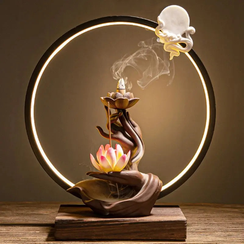 Circular Incense Lamp with Lotus