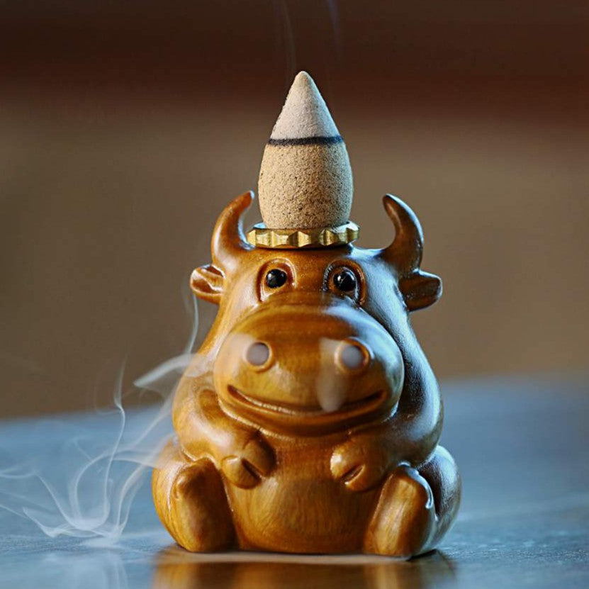 Cute Little Cow,Waterfall Backflow Cone Incense Burner