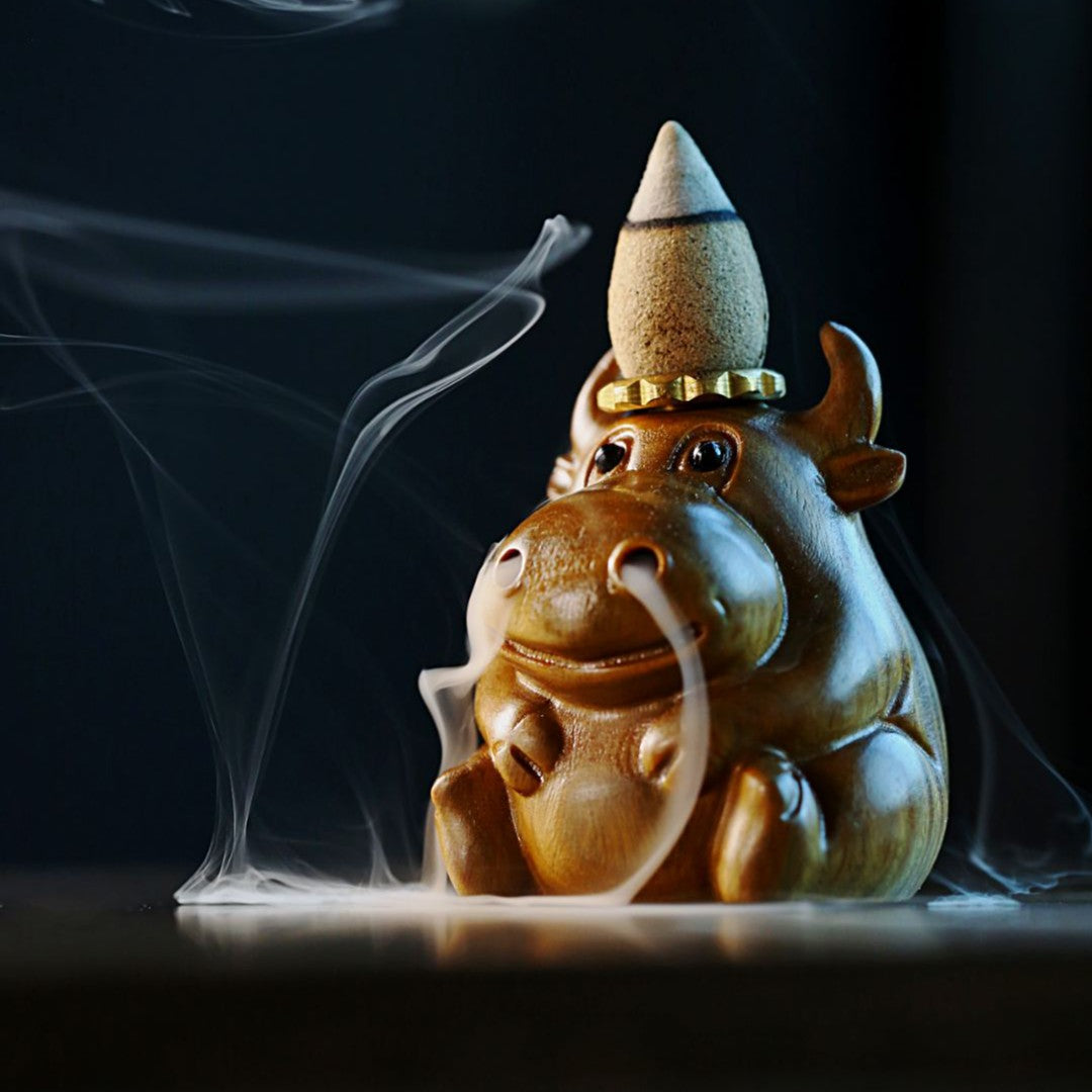 Cute Little Cow,Waterfall Backflow Cone Incense Burner