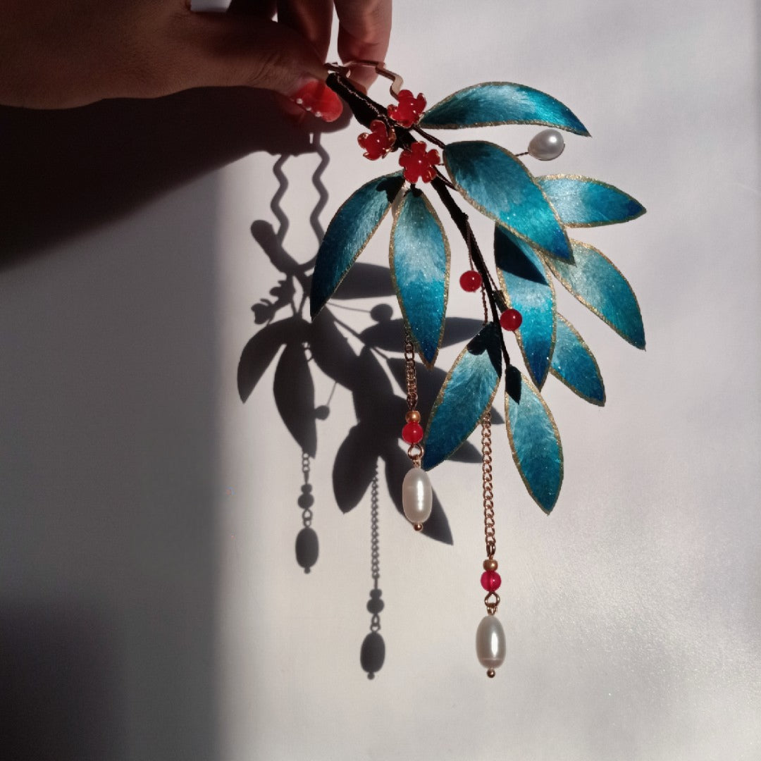 Bamboo Branch, Handmade Silk Velvet Flower,Brooch/Hair Pin/Clip