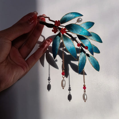Bamboo Branch, Handmade Silk Velvet Flower,Brooch/Hair Pin/Clip