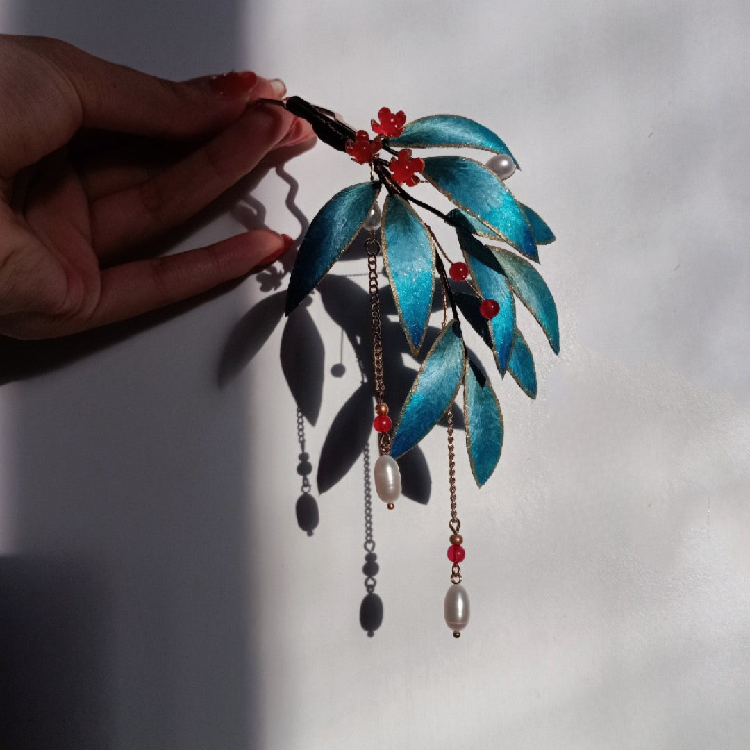 Bamboo Branch, Handmade Silk Velvet Flower,Brooch/Hair Pin/Clip