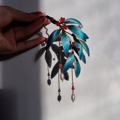 Bamboo Branch, Handmade Silk Velvet Flower,Brooch/Hair Pin/Clip