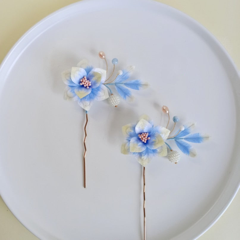 Blue Flower, Handmade Silk Velvet Flower,Brooch/Hair Pin/Clip