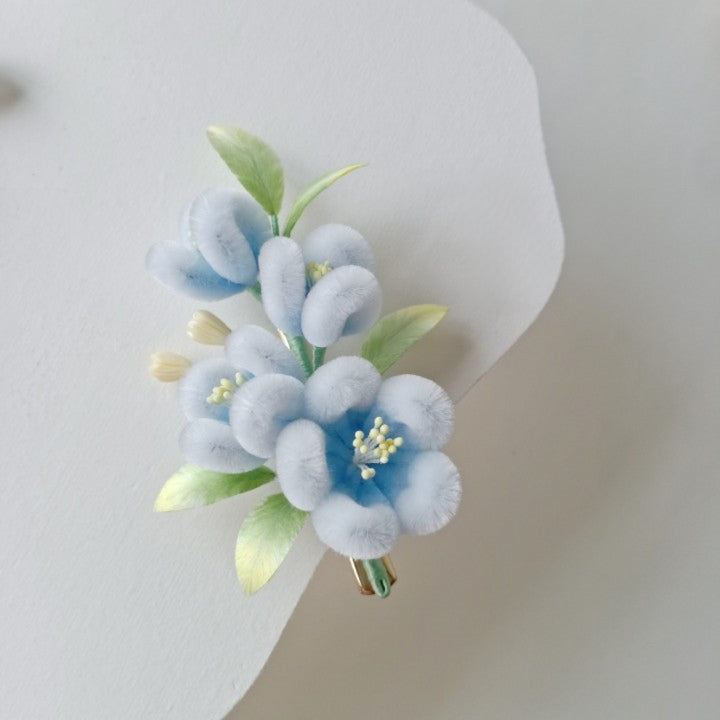 Blue Fluffy Flower, Handmade Silk Velvet Flower,Brooch/Hair Pin/Clip