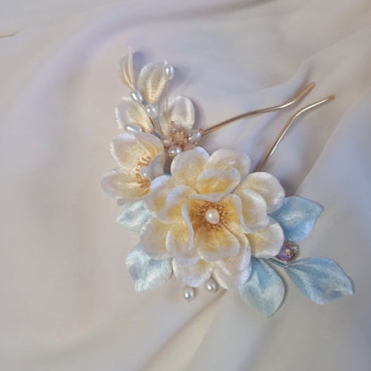 Moonlight, Handmade Silk Velvet Flower,Brooch/Hair Pin/Clip