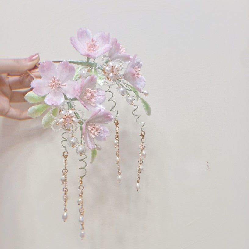 Pink Sakura, Handmade Silk Velvet Flower,Brooch/Hair Pin/Clip