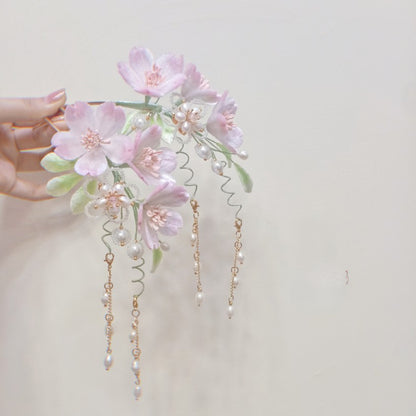 Pink Sakura, Handmade Silk Velvet Flower,Brooch/Hair Pin/Clip